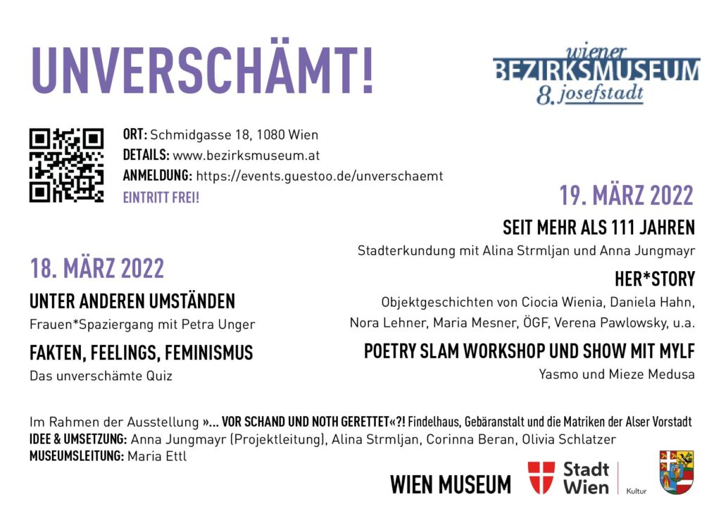 Programm an den Thementagen Unverschämt! im Bezirksmuseum Josefstadt, 2022