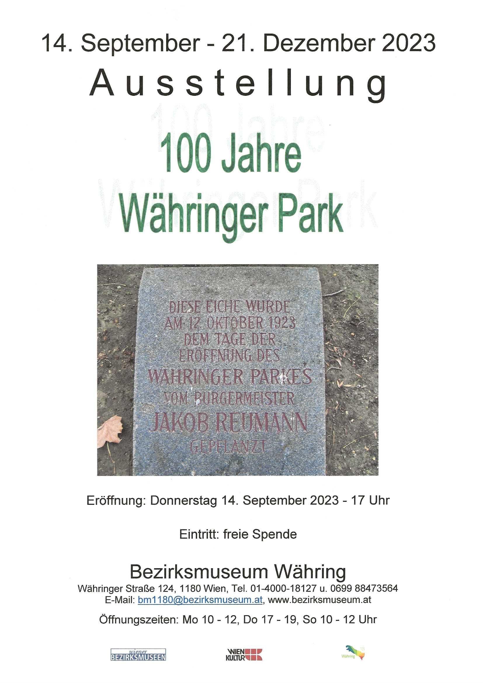 Ausstellung: 100 Jahre Währinger Park, Bezirksmuseum Währing
