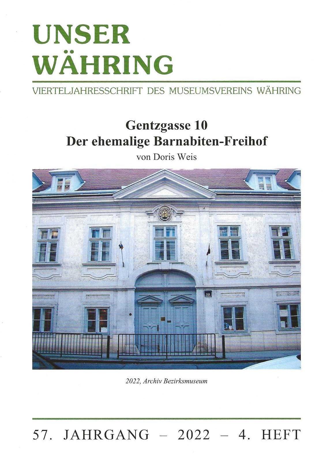 Publikation: Gentzgasse 10. Der ehemalige Barnabiten-Freihof, Bezirksmuseum Währing